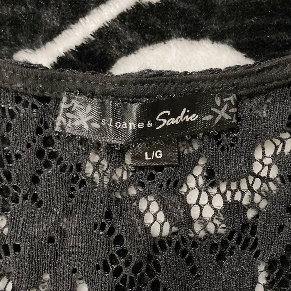 SLOANE & SADIE Black white flocked floral print sleeveless peplum top LARGE XL - Picture 2 of 15